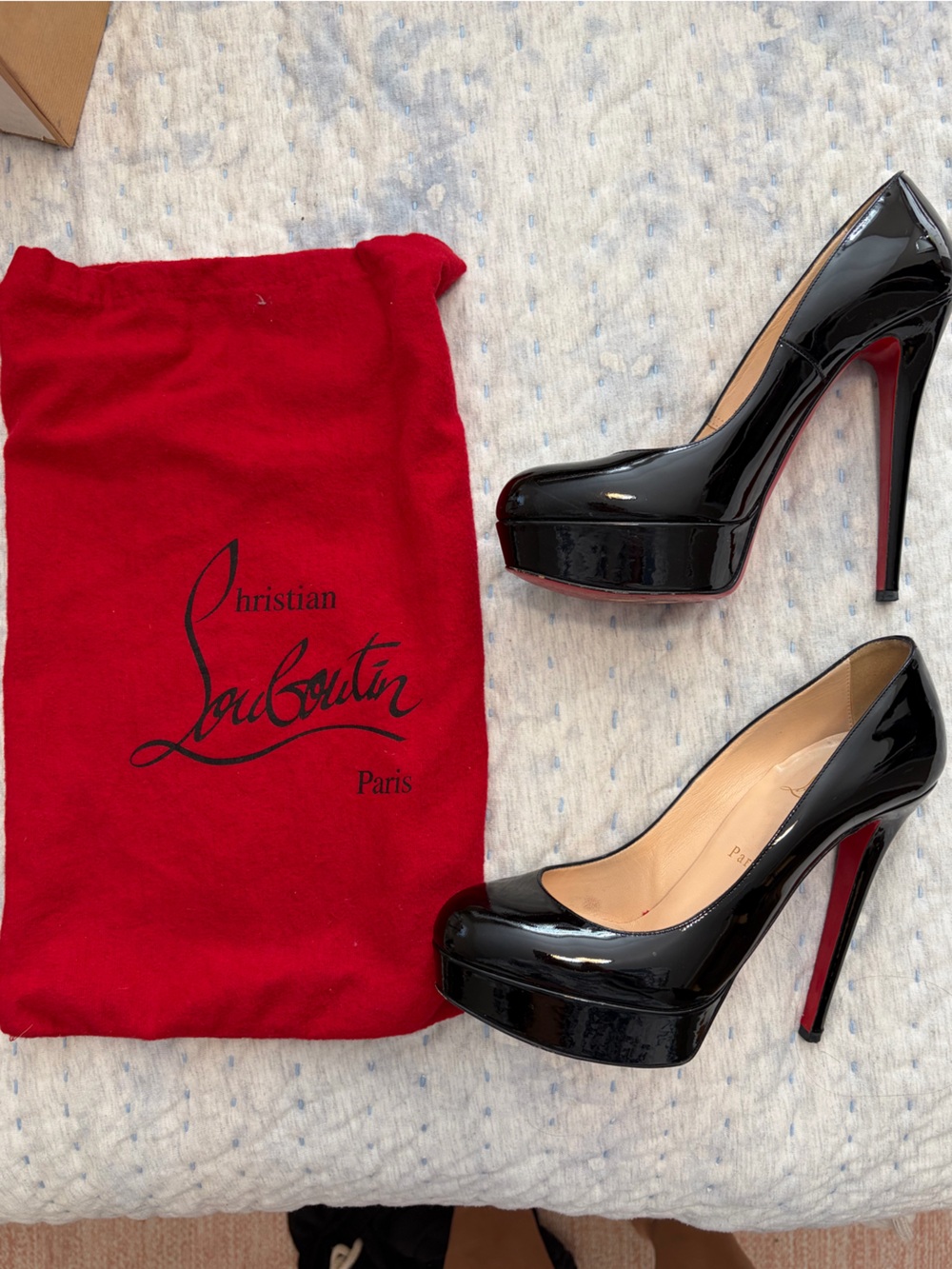 Christian Louboutin Black Patent Leather Platform Pumps with Red Soles